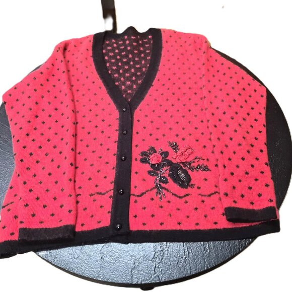 VTG Erika Wool Angora Cardigan Italy Floral Beaded Embroidery Whimsigoth Romanti - Picture 3 of 6